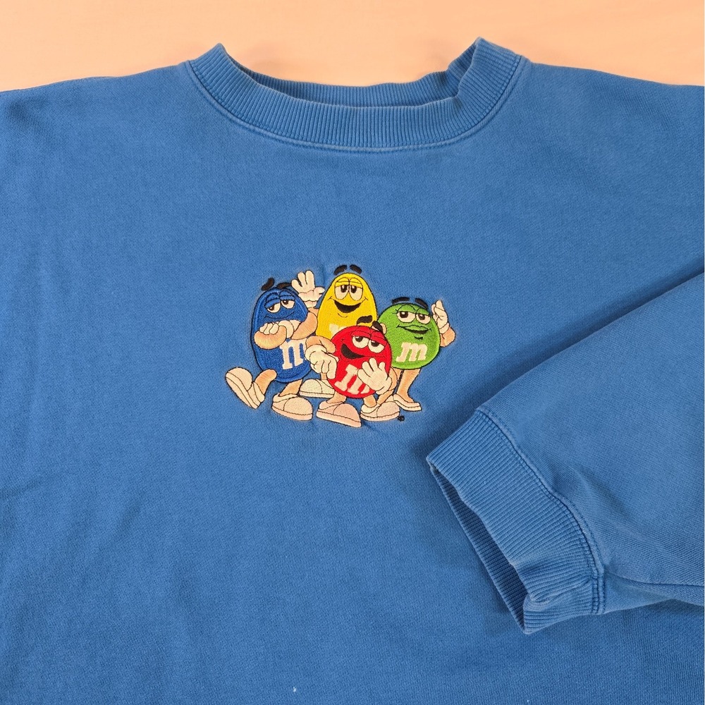 Vintage M&Ms Sweatshirt Adult Large Embroidered Candy Characters Blue 90s